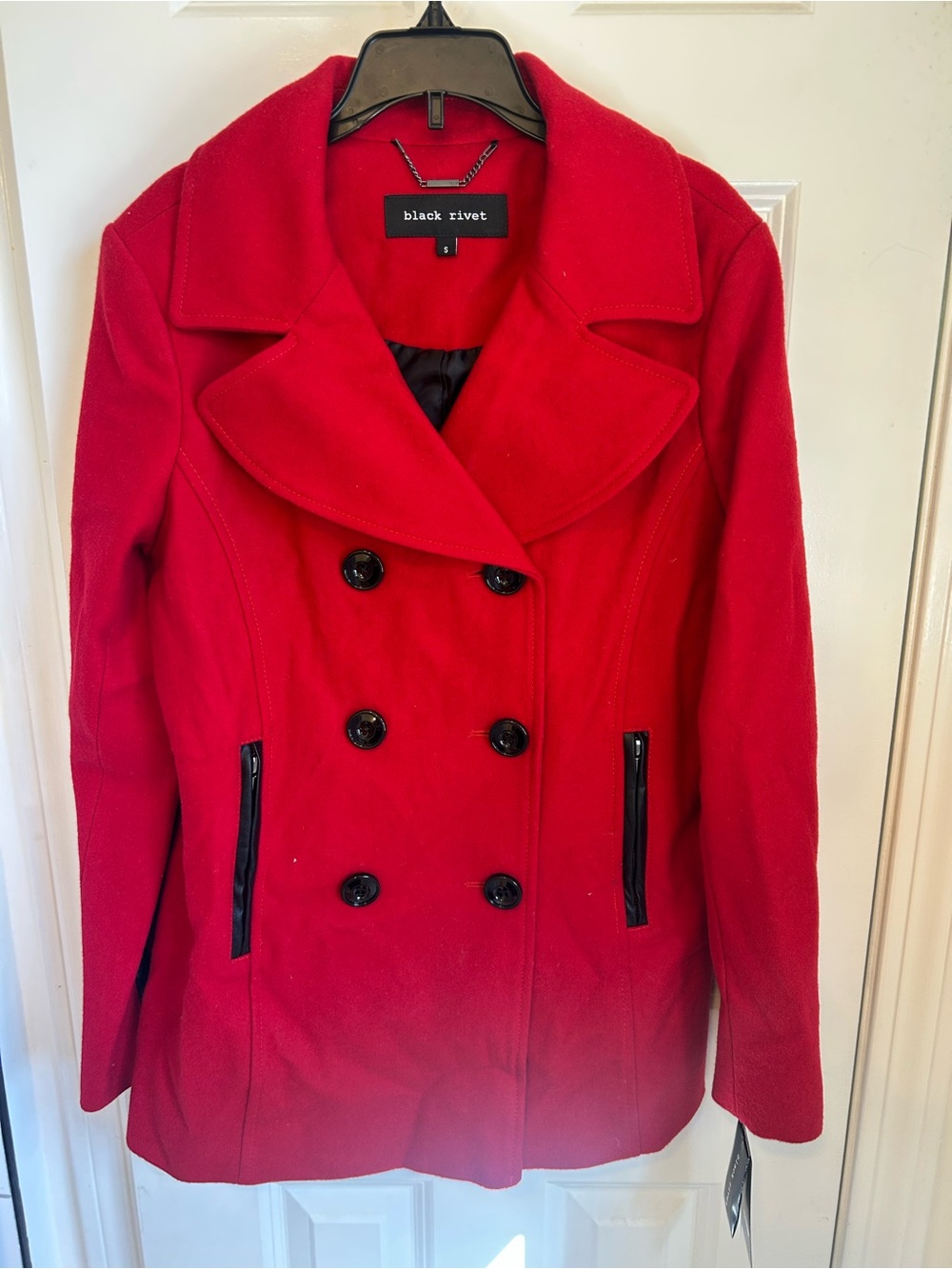 Black Rivet womens Red Double-Breasted Peacoat size S